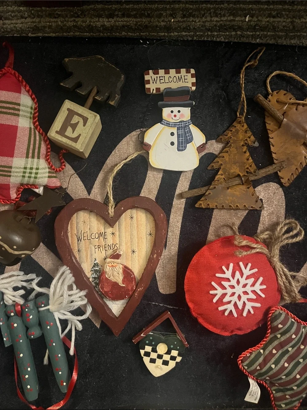 17pc Holiday  Mixed Rustic woodsy Ornaments Set - Fabric , Wooden Metal 27